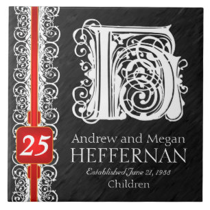 Azulejo De Cerámica H Monograma "Blanco encaje sobre negro" mosaico de