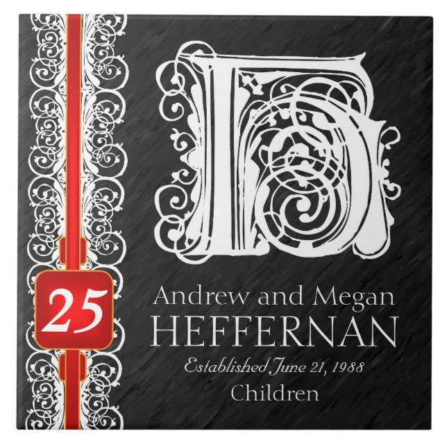 Azulejo De Cerámica H Monograma "Blanco encaje sobre negro" mosaico de (Frente)