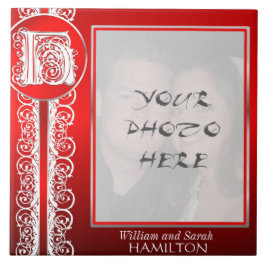 Azulejo De Cerámica H Monograma "Blanco encaje sobre rojo" con foto - 