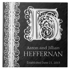 Azulejo De Cerámica H Monograma "Lazo blanco sobre negro" Boda Tile