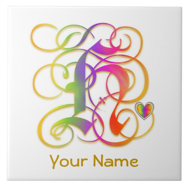 Azulejo De Cerámica H Monograma Tu Nombre "Arcoiris Gótico" Tile Cerám (Frente)