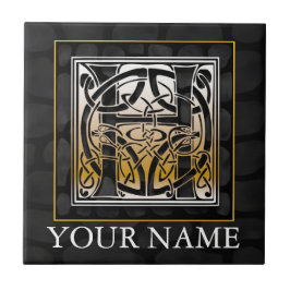 Azulejo De Cerámica H "Tu Nombre" Celtic Black Stone Monograma Tile