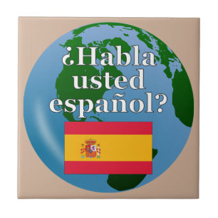 Azulejo De Cerámica ¿Hablas español? Bandera y globo