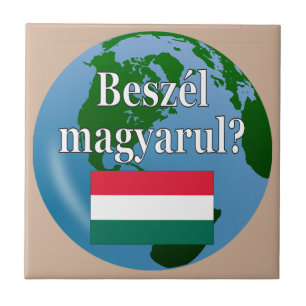 Azulejo De Cerámica ¿Hablas húngaro? en húngaro. Bandera y globo