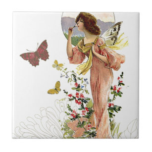 Azulejo De Cerámica Hada y mariposas del Victorian