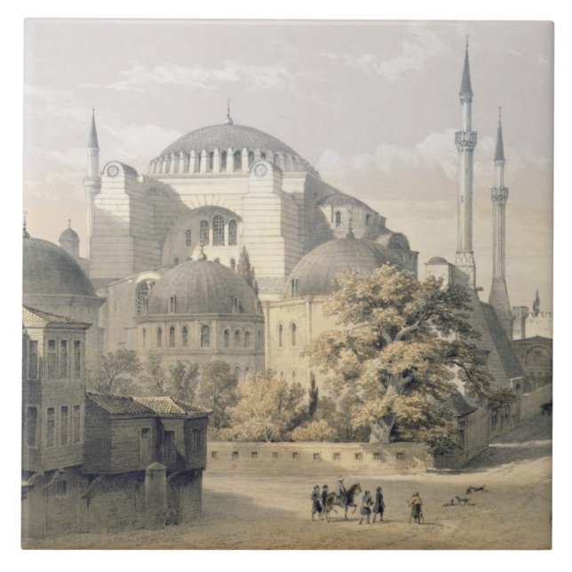 Azulejo De Cerámica Haghia Sophia, placa 19: vista exterior del mosq (Frente)