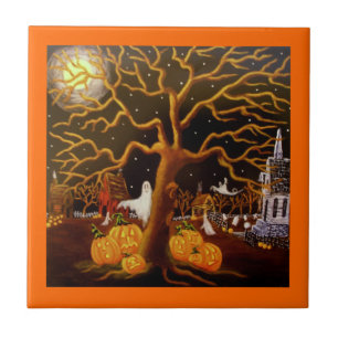 Azulejo De Cerámica Halloween, teja, fantasmas, Jack-O-Linterna,
