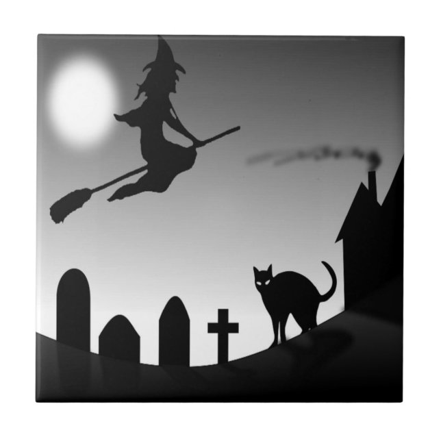 AZULEJO DE CERÁMICA HALLOWEEN WITCH SILHOUETTE (Frente)