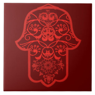 Azulejo De Cerámica Hamsa floral (rojo)