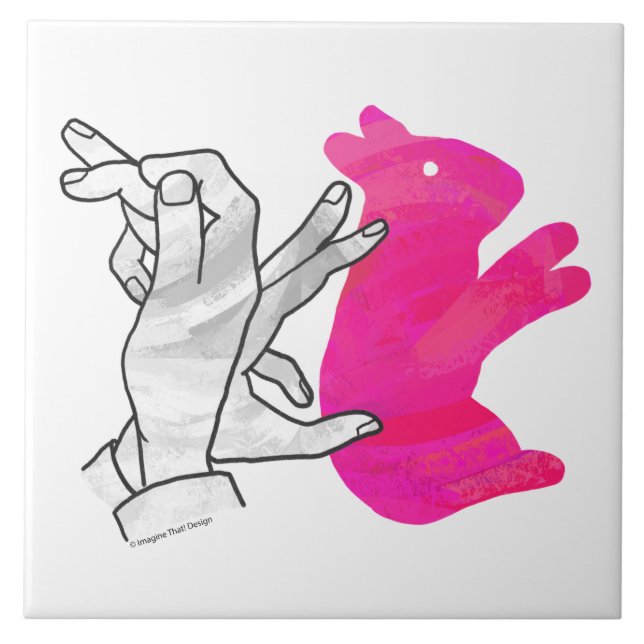 Azulejo De Cerámica Hand Silhouette Rabbit Pink (Frente)