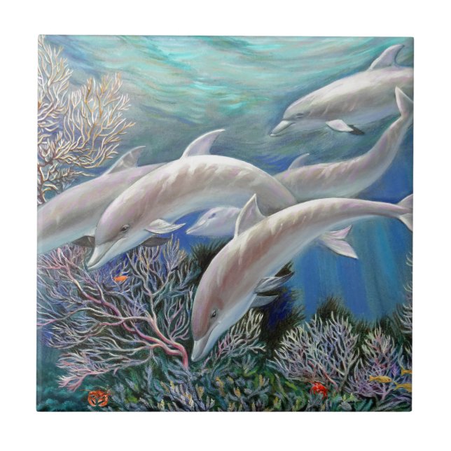 Azulejo De Cerámica Happy_Family_-_Dolphins_Are_Awesome.JPG (Frente)