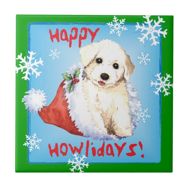 Azulejo De Cerámica Happy Howlidays Bichon (Frente)