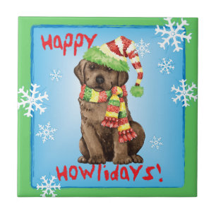 Azulejo De Cerámica Happy Howlidays Chocolate Lab