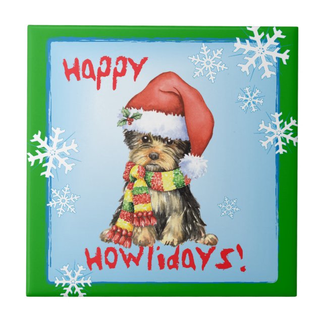 Azulejo De Cerámica Happy Howlidays Yorkie (Frente)