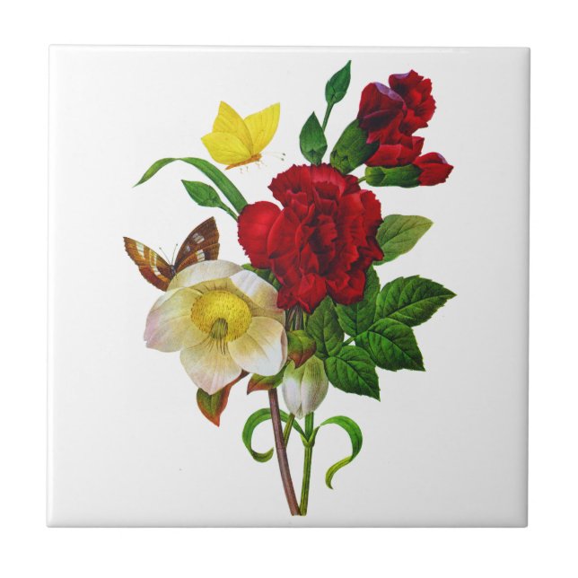 Azulejo De Cerámica Helebore, Navidades Rosa por Pierre Joseph Redoute (Frente)