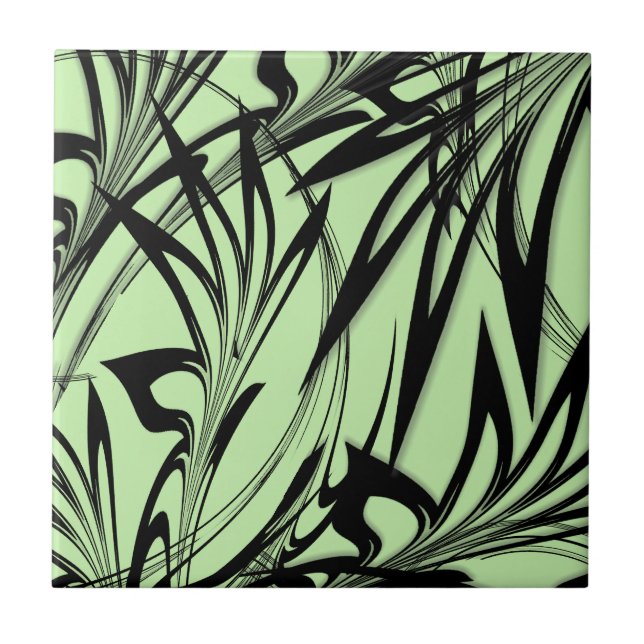 Azulejo De Cerámica Helecho Glen negro y verde (Frente)
