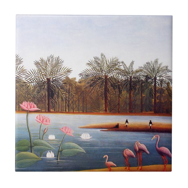 Azulejo De Cerámica Henri Rousseau Flamingoes Tile (Frente)