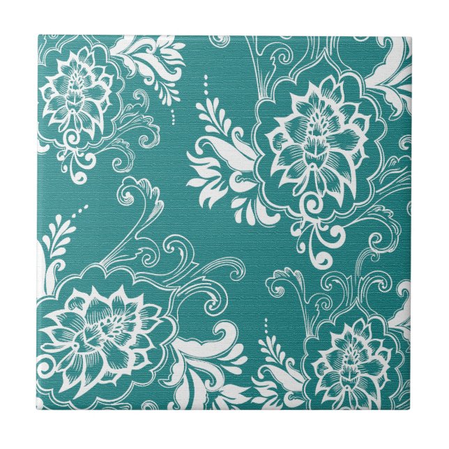 Azulejo De Cerámica Hermosa, elegante, clásica, verde azulada y blanca (Frente)