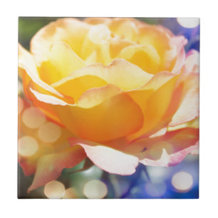 Azulejo De Cerámica Hermosa flor de rosa amarilla. Fotografía floral.