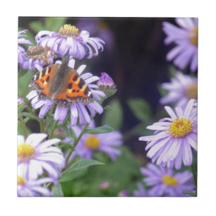 Azulejo De Cerámica Hermosa Mariposa En Las Flores