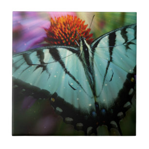 Azulejo De Cerámica Hermosa mariposa turquesa