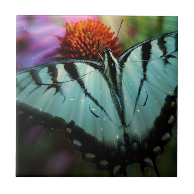 Azulejo De Cerámica Hermosa mariposa turquesa (Frente)