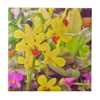 Azulejo De Cerámica Hermosas orquídeas amarillas de otoño