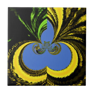 Azulejo De Cerámica Hermoso Arte Amarillo y Azul Sudafricano Precioso