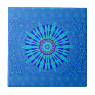 Azulejo De Cerámica Hermoso Arte Impreso de Mandala Azul Real