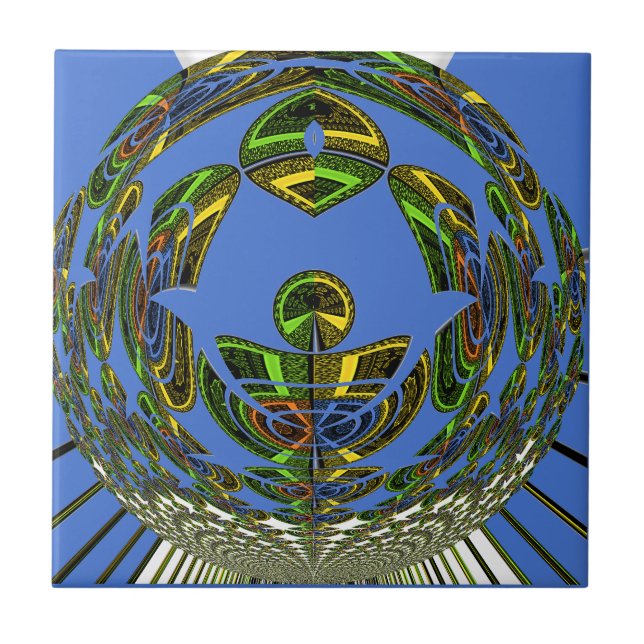 Azulejo De Cerámica Hermoso vector étnico tradicional africano azul (Frente)