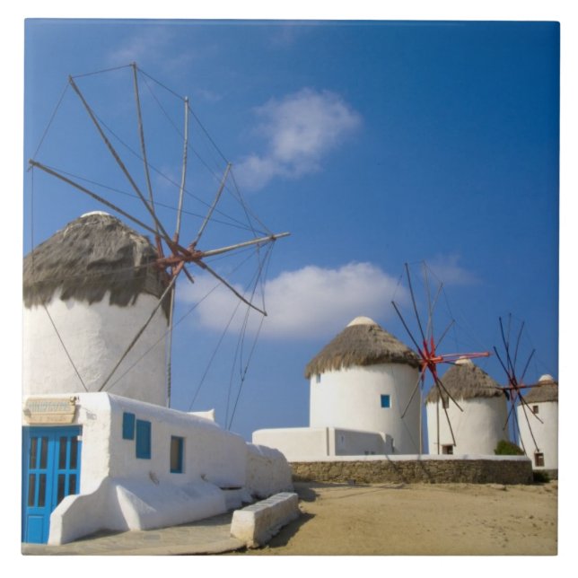 Azulejo De Cerámica Hermosos molinos de viento en la isla de Mykonos, (Frente)