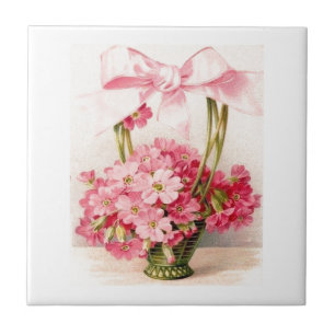 Azulejo De Cerámica Hermosos Rosas de flores rosadas de época en la ca