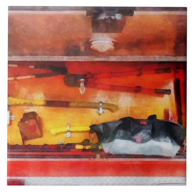 Azulejo De Cerámica Herramientas del comercio para los bomberos (Frente)