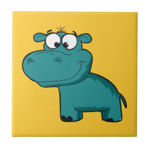 Azulejo De Cerámica Hipopótamo feliz azul