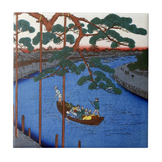 Azulejo De Cerámica Hiroshige cinco pinos, canal de Onagi (Frente)