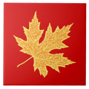 Azulejo De Cerámica Hoja de roble - rojo profundo y azafrán