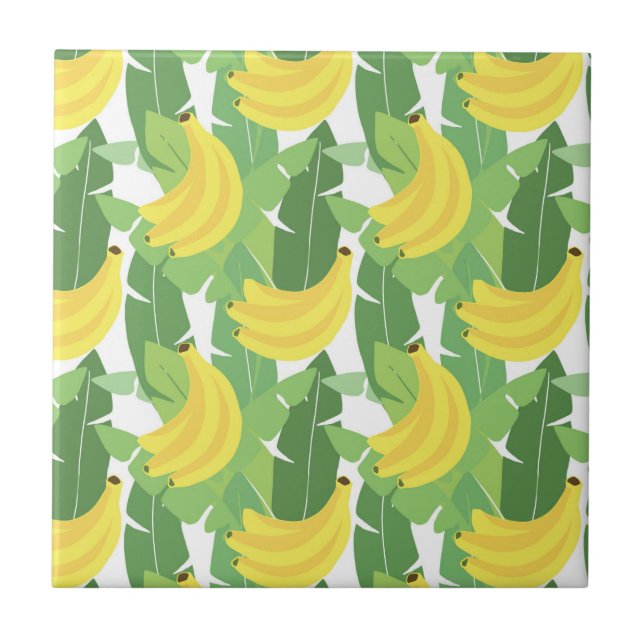 Azulejo De Cerámica Hojas De Banano Y Patrón De Frutas (Frente)