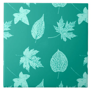 Azulejo De Cerámica Hojas de otoño - aqua y turquesa