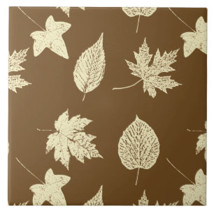 Azulejo De Cerámica Hojas de otoño - beige y chocolate