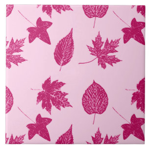 Azulejo De Cerámica Hojas de otoño - borgoña y cáscara rosa