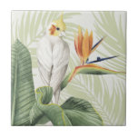 Azulejo De Cerámica Hojas de paleta con pájaro blanco<br><div class="desc">"Avian Paradise II" por Grace Popp. Hojas De Palma Con Pájaro Tropical Blanco. | 157016GG</div>