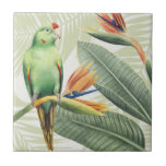 Azulejo De Cerámica Hojas de palmilla con pájaro verde<br><div class="desc">Hojas de palmera con artista de pájaro verde: Grace Popp | ID de la imagen: 157018GG</div>
