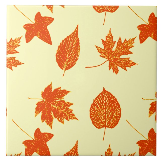 Azulejo De Cerámica Hojas otoñales - amarillo pálido y naranja (Frente)
