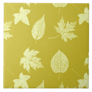 Azulejo De Cerámica Hojas otoñales - mostaza y amarillo claro