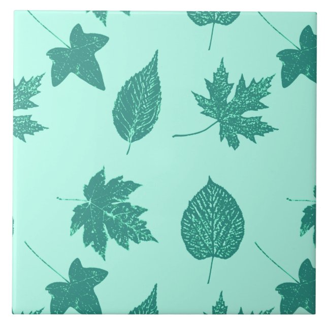 Azulejo De Cerámica Hojas otoñales - turquesa y aqua (Frente)
