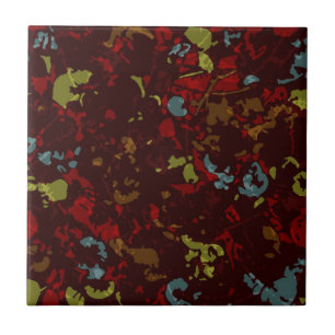 Azulejo De Cerámica Hojas y flores coloridas contra camuflaje