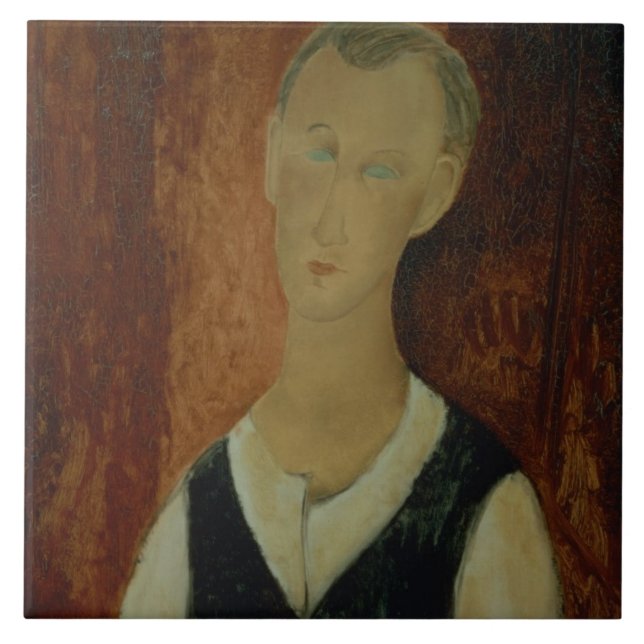 Azulejo De Cerámica Hombre joven con un Waistcoat negro, 1912 (el (Frente)