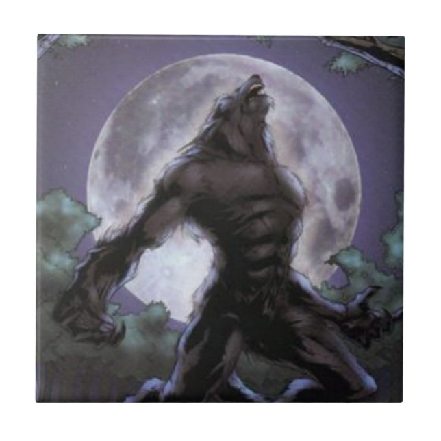 Azulejo De Cerámica Hombre lobo que grita en la luna (Frente)