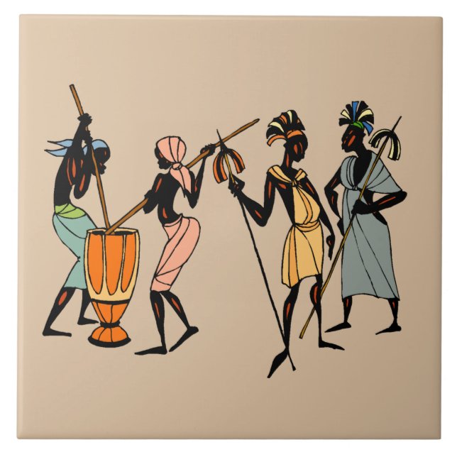 Azulejo De Cerámica Hombres de Kenia (Frente)
