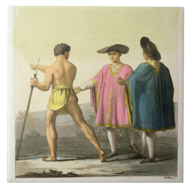 Azulejo De Cerámica Hombres que llevan los ponchos ceremoniales en (Frente)